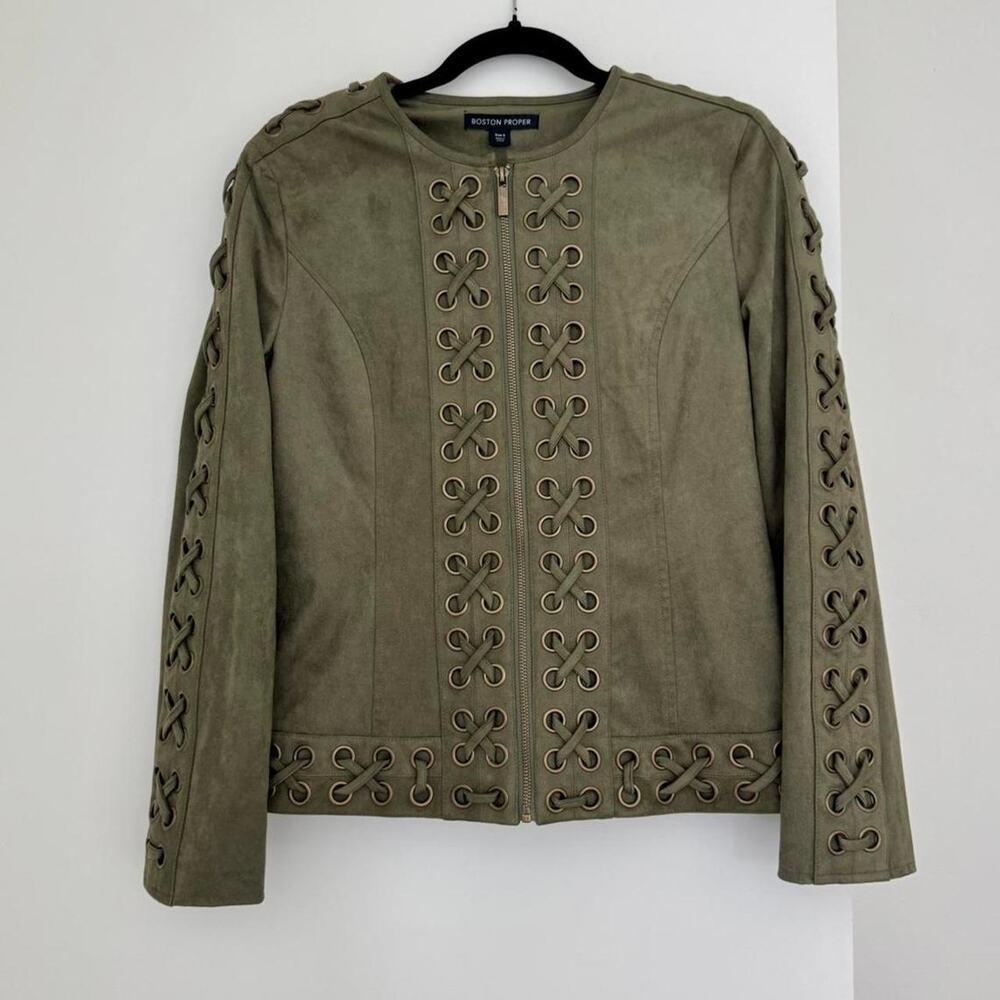 Boston proper green faux suede zip up grommet jacket - Picture 4 of 7